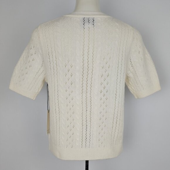 NWT RACHEL ZOE Women's Ivory Merino Wool Short Sleeve Pointelle Cardigan Size M - Picture 14 of 14